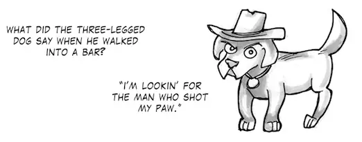 What did the three legged dog say when he walked into a Bar?
